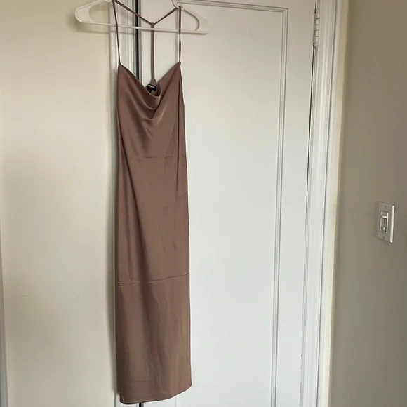 brown cowl neck slip dress Draped Bronze Backless Mulberry Silk Cowl Neck Slip Dress – Studio  Alashanghai Silk main image 1